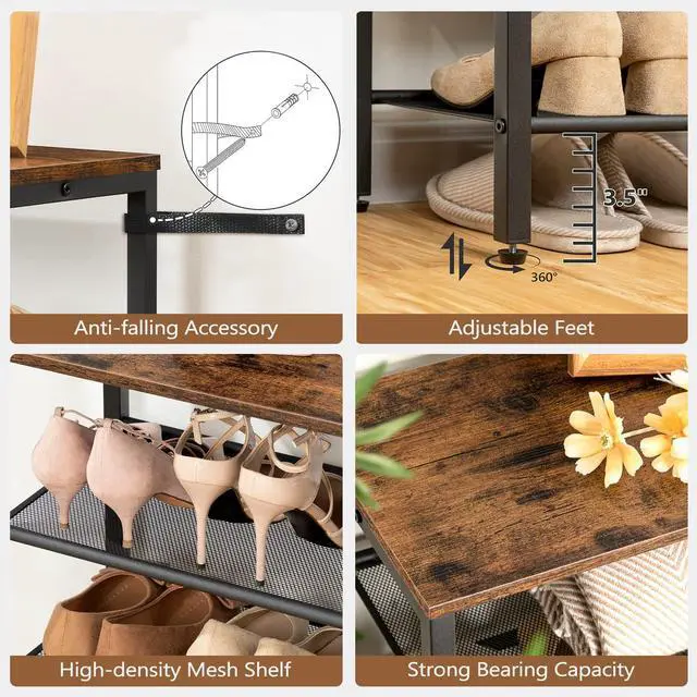 Alt view image 5 of 7 - MAHANCRIS 8 Tier Shoe Rack Organizer for Closet, Holds 28-32 Pairs, Tall Metal Shoe Storage Shelf for Entryway Bedroom, Sturdy Freestanding Shoe Rack Space Saving, Large Capacity, Rustic Brown