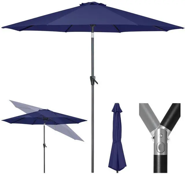 Main image of Tempera 9ft Patio Market Outdoor Table Umbrella with Push Button Tilt and Crank, Large Sun Umbrella with Sturdy Pole & Fade Resistant Canopy, Easy to Set, Navy