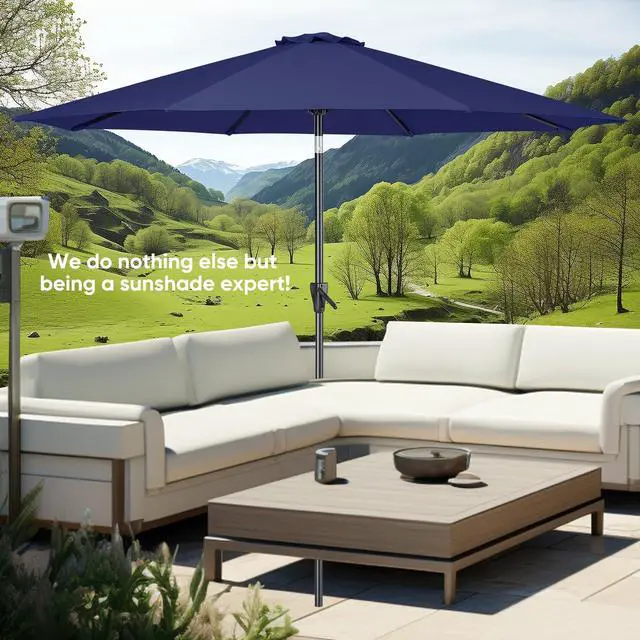 Alt view image 6 of 6 - Tempera 9ft Patio Market Outdoor Table Umbrella with Push Button Tilt and Crank, Large Sun Umbrella with Sturdy Pole & Fade Resistant Canopy, Easy to Set, Navy