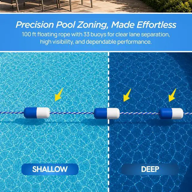 Alt view image 2 of 7 - FibroPool 50 ft Pool Safety Rope with 16 Floats Adjustable Buoy Lane Divider, UV Braided, Chrome Hooks Shallow & Deep End Line for Inground & Above Ground Swimming Pools