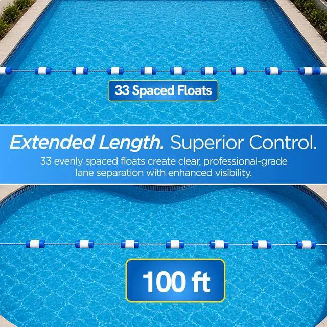 Alt view image 5 of 7 - FibroPool 50 ft Pool Safety Rope with 16 Floats Adjustable Buoy Lane Divider, UV Braided, Chrome Hooks Shallow & Deep End Line for Inground & Above Ground Swimming Pools