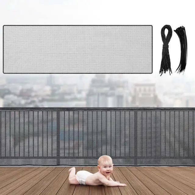 Main image of Hosuly Banister Guard 50 x 3 ft Balcony Netting for Kids Pets Stairway Safety Net Baby Fence Door Balcony Netting Safety Mesh Stair Net with No Drilling for Apartment Railing(Black)