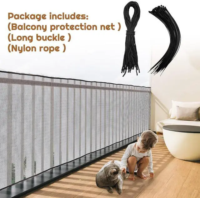 Alt view image 3 of 6 - Hosuly Banister Guard 50 x 3 ft Balcony Netting for Kids Pets Stairway Safety Net Baby Fence Door Balcony Netting Safety Mesh Stair Net with No Drilling for Apartment Railing(Black)