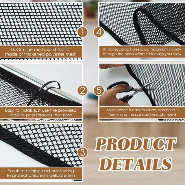 Alt view image 4 of 6 - Hosuly Banister Guard 50 x 3 ft Balcony Netting for Kids Pets Stairway Safety Net Baby Fence Door Balcony Netting Safety Mesh Stair Net with No Drilling for Apartment Railing(Black)