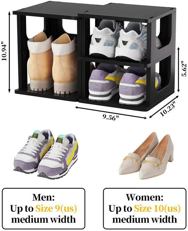 Alt view image 2 of 7 - HAIXIN Adjustable 10 Tier Shoe Organizer - Narrow Plastic Vertical Shoe Rack for Closet, Entryway, Boots - Stackable Shoe Cabinet