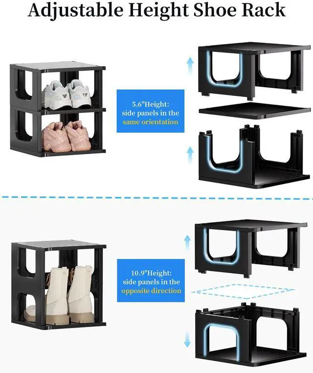 Alt view image 3 of 7 - HAIXIN Adjustable 10 Tier Shoe Organizer - Narrow Plastic Vertical Shoe Rack for Closet, Entryway, Boots - Stackable Shoe Cabinet