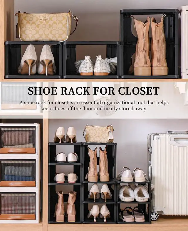 Alt view image 4 of 7 - HAIXIN Adjustable 10 Tier Shoe Organizer - Narrow Plastic Vertical Shoe Rack for Closet, Entryway, Boots - Stackable Shoe Cabinet