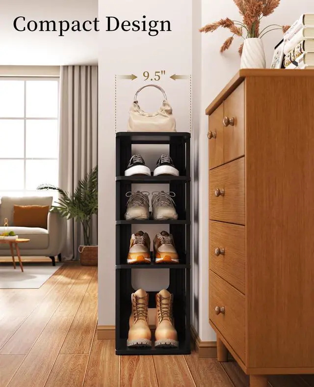 Alt view image 5 of 7 - HAIXIN Adjustable 10 Tier Shoe Organizer - Narrow Plastic Vertical Shoe Rack for Closet, Entryway, Boots - Stackable Shoe Cabinet