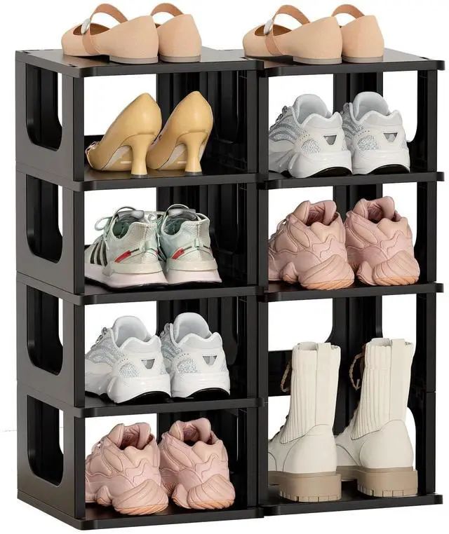 Main image of HAIXIN Adjustable 10 Tier Shoe Organizer - Narrow Plastic Vertical Shoe Rack for Closet, Entryway, Boots - Stackable Shoe Cabinet