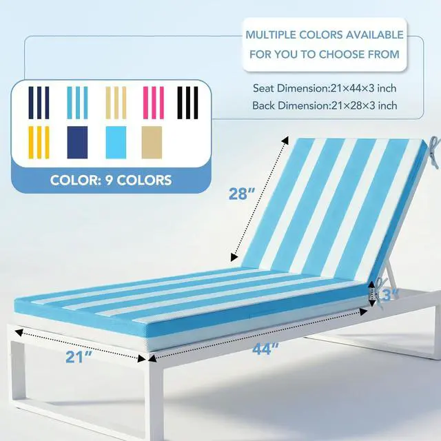 Alt view image 2 of 7 - L'AGRATY Outdoor Lounge Chaise Cushion: 72x21x3 Inch Waterproof Lounge Chair Cushion for Outdoor Furniture with Fade Resistant Removable Cover - Patio Cushions for Pool Lawn Deck(Blue White 1Pack)