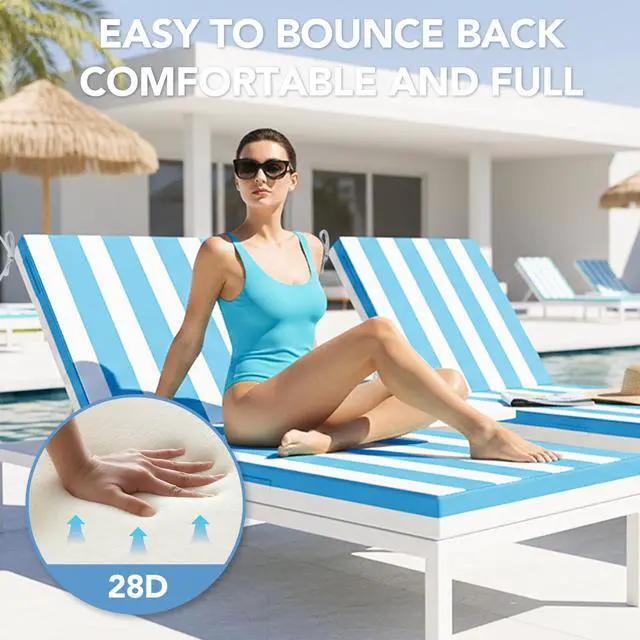 Alt view image 3 of 7 - L'AGRATY Outdoor Lounge Chaise Cushion: 72x21x3 Inch Waterproof Lounge Chair Cushion for Outdoor Furniture with Fade Resistant Removable Cover - Patio Cushions for Pool Lawn Deck(Blue White 1Pack)