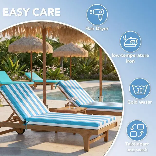 Alt view image 7 of 7 - L'AGRATY Outdoor Lounge Chaise Cushion: 72x21x3 Inch Waterproof Lounge Chair Cushion for Outdoor Furniture with Fade Resistant Removable Cover - Patio Cushions for Pool Lawn Deck(Blue White 1Pack)