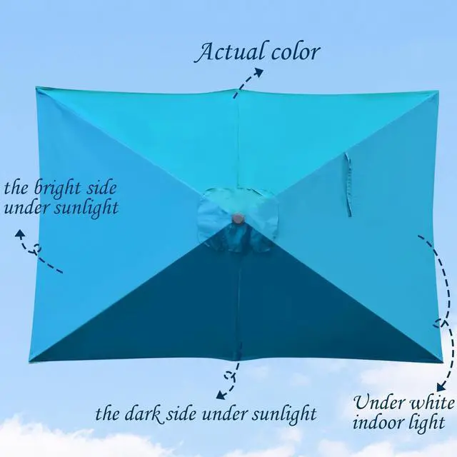 Alt view image 4 of 7 - Blissun 10' Rectangular Patio Umbrella Outdoor Market Table Umbrella with Push Button Tilt and Crank (Cerulean)