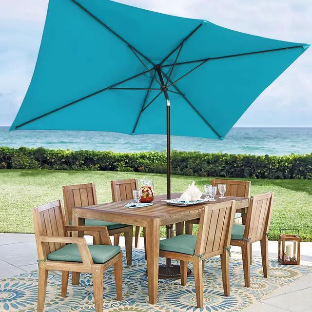 Alt view image 5 of 7 - Blissun 10' Rectangular Patio Umbrella Outdoor Market Table Umbrella with Push Button Tilt and Crank (Cerulean)