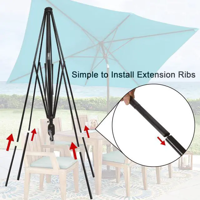 Alt view image 3 of 7 - Blissun 10' Rectangular Patio Umbrella Outdoor Market Table Umbrella with Push Button Tilt and Crank (Cerulean)