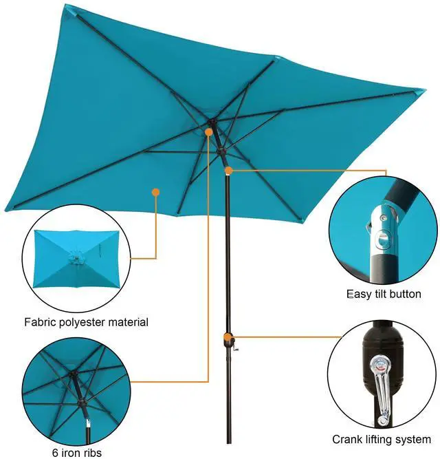 Alt view image 2 of 7 - Blissun 10' Rectangular Patio Umbrella Outdoor Market Table Umbrella with Push Button Tilt and Crank (Cerulean)