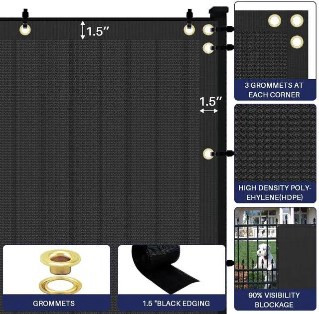 Alt view image 4 of 7 - Windscreen4less Privacy Fence Screen 8'x50' Heavy Duty Windscreen Fencing Mesh Fabric Shade Net Cover for Outdoor Wall Garden Yard Pool Deck, Black