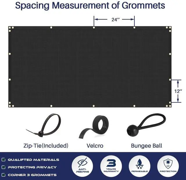 Alt view image 7 of 7 - Windscreen4less Privacy Fence Screen 8'x50' Heavy Duty Windscreen Fencing Mesh Fabric Shade Net Cover for Outdoor Wall Garden Yard Pool Deck, Black