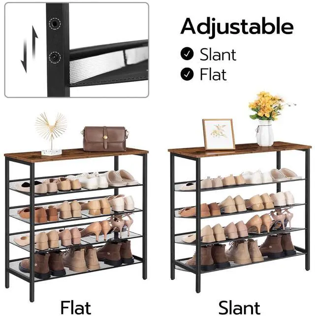 Alt view image 5 of 7 - HOOBRO Shoe Rack, 5-Tier Shoe Storage Unit Flat & Slant Adjustable Shoe Organizer Shelf for 16 Pairs, Durable and Stable, for Entryway, Hallway, Closet, Dorm Room, Industrial, Rustic Brown BF01XJ01