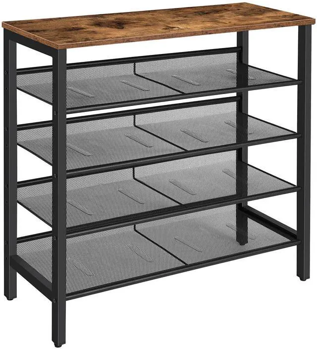 Main image of HOOBRO Shoe Rack, 5-Tier Shoe Storage Unit Flat & Slant Adjustable Shoe Organizer Shelf for 16 Pairs, Durable and Stable, for Entryway, Hallway, Closet, Dorm Room, Industrial, Rustic Brown BF01XJ01