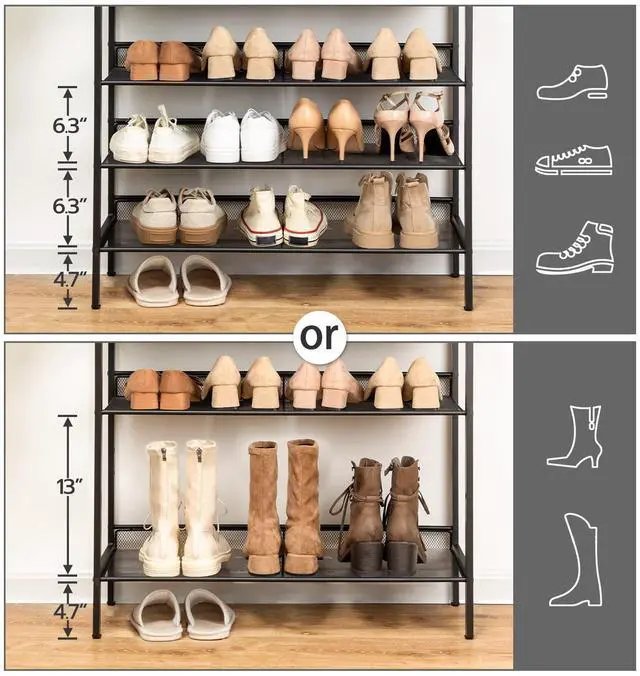 Alt view image 7 of 7 - HOOBRO Shoe Rack, 5-Tier Shoe Storage Unit Flat & Slant Adjustable Shoe Organizer Shelf for 16 Pairs, Durable and Stable, for Entryway, Hallway, Closet, Dorm Room, Industrial, Rustic Brown BF01XJ01