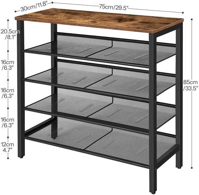 Alt view image 4 of 7 - HOOBRO Shoe Rack, 5-Tier Shoe Storage Unit Flat & Slant Adjustable Shoe Organizer Shelf for 16 Pairs, Durable and Stable, for Entryway, Hallway, Closet, Dorm Room, Industrial, Rustic Brown BF01XJ01