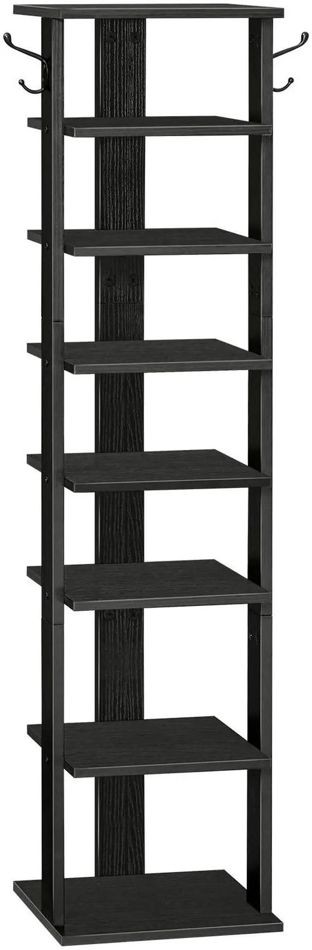 Main image of HOOBRO 8 Tiers Vertical Shoe Rack, Wooden Shoe Storage Organizer with Hooks, Narrow Shoe Tower for 8 Pairs, Space Saving, for Entryway, Living Room, Bedroom, Black BK07XJ01