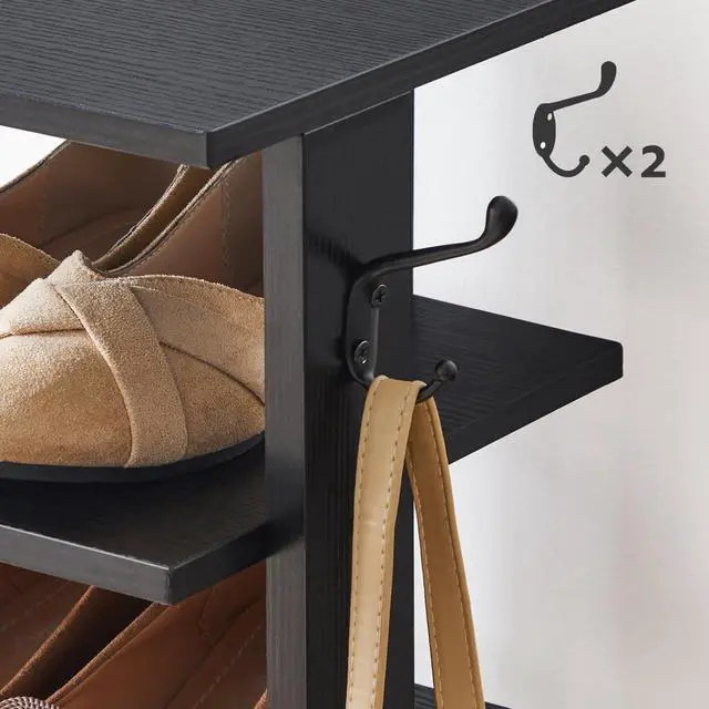 Alt view image 7 of 7 - HOOBRO 8 Tiers Vertical Shoe Rack, Wooden Shoe Storage Organizer with Hooks, Narrow Shoe Tower for 8 Pairs, Space Saving, for Entryway, Living Room, Bedroom, Black BK07XJ01