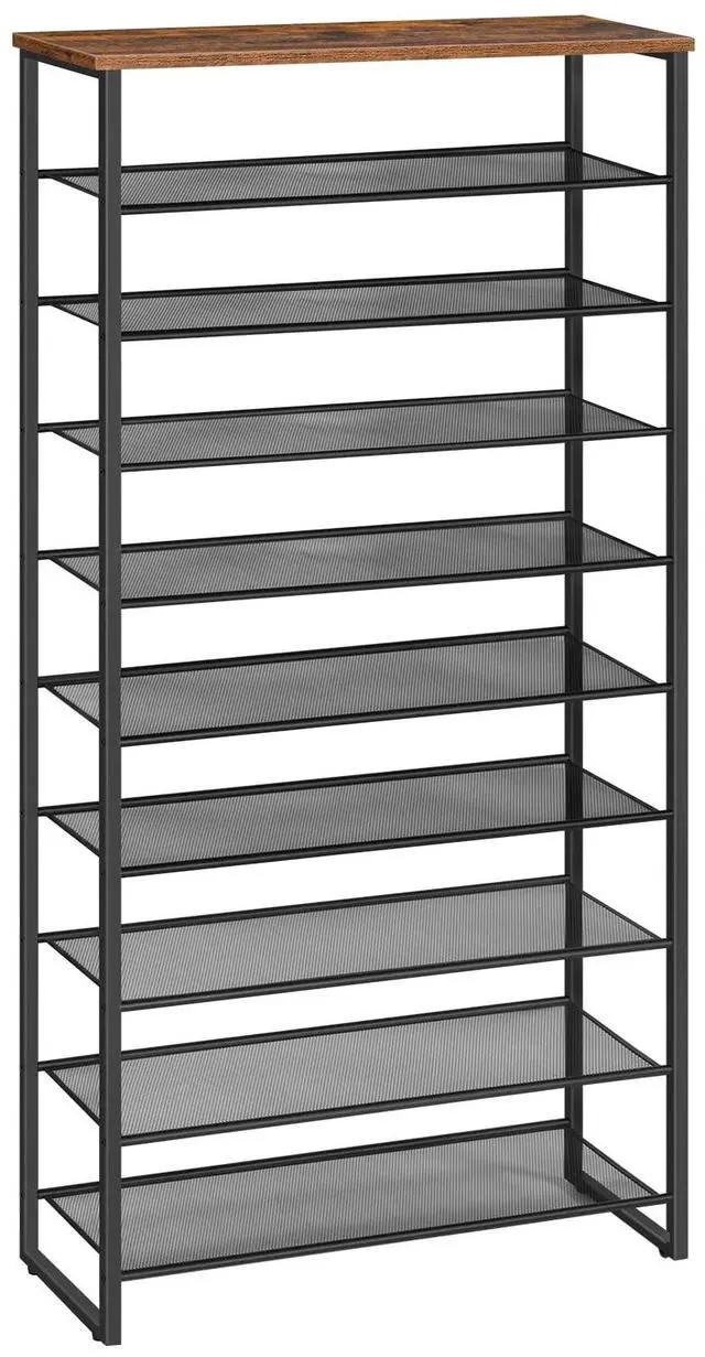 Main image of HOOBRO 10-Tier Shoe Rack for Entryway, 29.5" L Shoe Storage Organizer, Large Capacity Shoe Shelf for Closet, Front Door Entrance, Hallway, Holds 36-40 Pairs of Shoes, Rustic Brown and Black BF107XJ01
