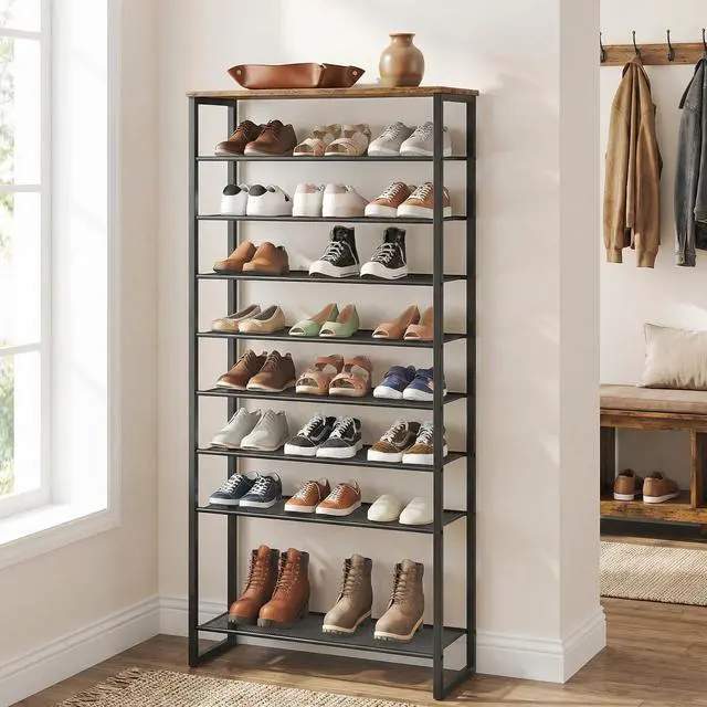 Alt view image 6 of 7 - HOOBRO 10-Tier Shoe Rack for Entryway, 29.5" L Shoe Storage Organizer, Large Capacity Shoe Shelf for Closet, Front Door Entrance, Hallway, Holds 36-40 Pairs of Shoes, Rustic Brown and Black BF107XJ01