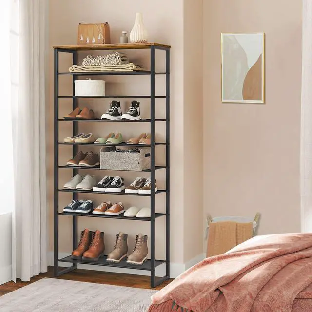 Alt view image 7 of 7 - HOOBRO 10-Tier Shoe Rack for Entryway, 29.5" L Shoe Storage Organizer, Large Capacity Shoe Shelf for Closet, Front Door Entrance, Hallway, Holds 36-40 Pairs of Shoes, Rustic Brown and Black BF107XJ01