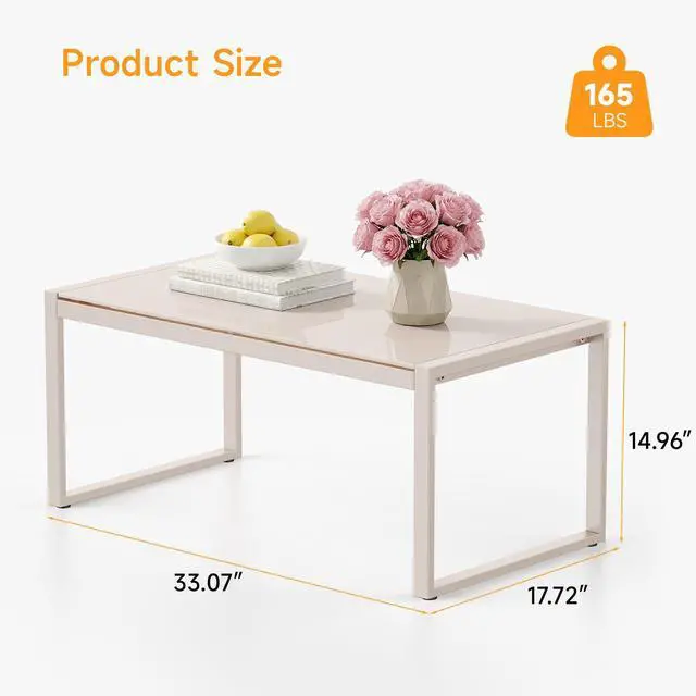 Alt view image 2 of 7 - ONBRILL Rectangle Coffee Table with Tempered Glass Desktop, Galvanized Frame Outdoor Coffee Table with Adjustable Feet for Patio, Balcony, Deck, Living Room, Sand