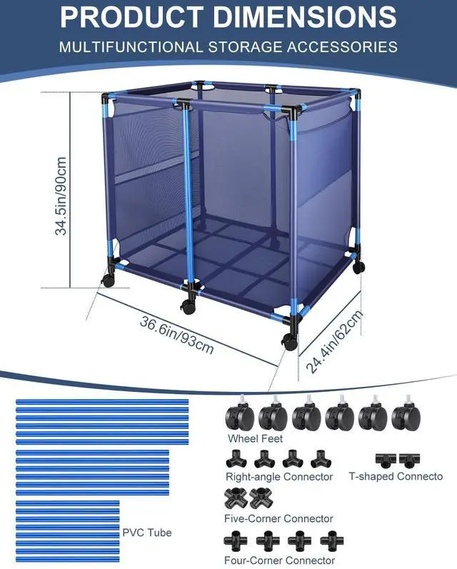 Alt view image 2 of 6 - Pool Storage Bin Cart, Rolling Pool Storage Organizer Nylon Mesh Basket for Goggles, Floats, Balls and Floats Equipment (Regular Bin)