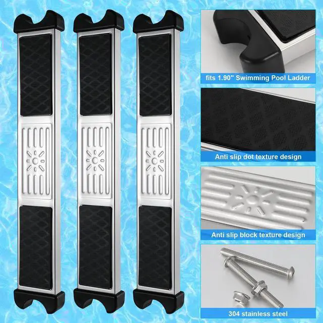 Alt view image 3 of 7 - XLSXEXCL 3 Pack Stainless Steel Swimming Pool Ladder Steps with Pool Ladder Bumpers & Pool Ladder Escutcheon Plates, 18'' Heavy Duty Replacement Pool Ladders for Inground Swimming Pools