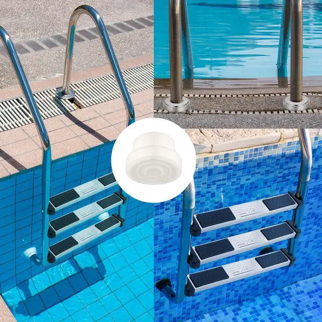 Alt view image 5 of 7 - XLSXEXCL 3 Pack Stainless Steel Swimming Pool Ladder Steps with Pool Ladder Bumpers & Pool Ladder Escutcheon Plates, 18'' Heavy Duty Replacement Pool Ladders for Inground Swimming Pools