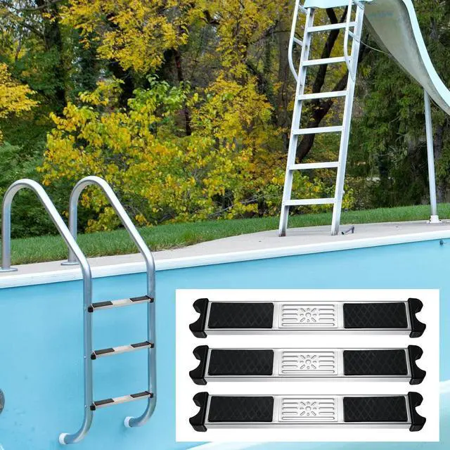 Alt view image 7 of 7 - XLSXEXCL 3 Pack Stainless Steel Swimming Pool Ladder Steps with Pool Ladder Bumpers & Pool Ladder Escutcheon Plates, 18'' Heavy Duty Replacement Pool Ladders for Inground Swimming Pools