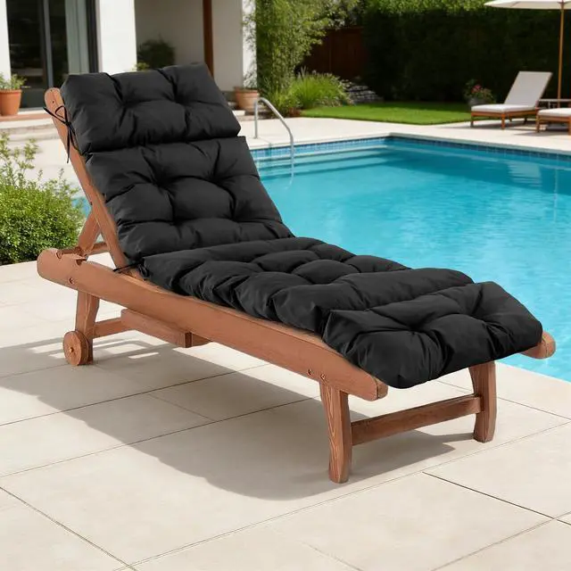 Main image of Chaise Lounge Cushions Outdoor, Waterproof & Fade Resistant Patio Lounge Chair Cushions for Outdoor Furniture, Chaise Cushion with Ties for Patio, Pool, Lawn and Beach, 75.1x22.8x4.7 Inch, Black