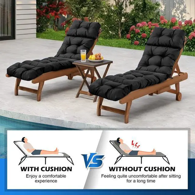 Alt view image 5 of 6 - Chaise Lounge Cushions Outdoor, Waterproof & Fade Resistant Patio Lounge Chair Cushions for Outdoor Furniture, Chaise Cushion with Ties for Patio, Pool, Lawn and Beach, 75.1x22.8x4.7 Inch, Black