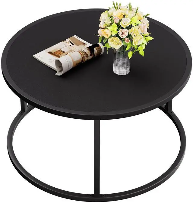Main image of SAYGOER Small Round Coffee Table, Black Coffee Tables for Living Room, Modern Center Table for Small Space Home Office Gardern, 27.6 × 27.6 × 17.7inch, Black