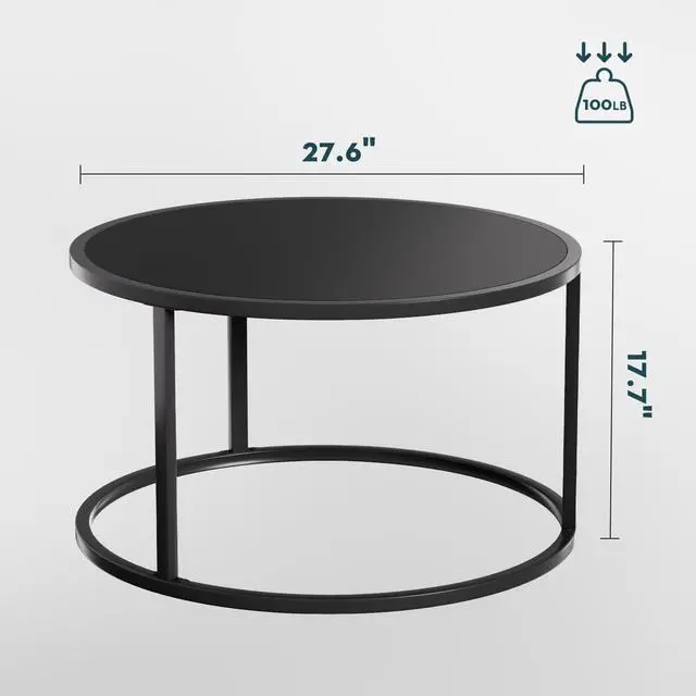 Alt view image 3 of 7 - SAYGOER Small Round Coffee Table, Black Coffee Tables for Living Room, Modern Center Table for Small Space Home Office Gardern, 27.6 × 27.6 × 17.7inch, Black