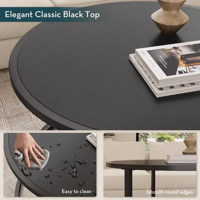 Alt view image 4 of 7 - SAYGOER Small Round Coffee Table, Black Coffee Tables for Living Room, Modern Center Table for Small Space Home Office Gardern, 27.6 × 27.6 × 17.7inch, Black