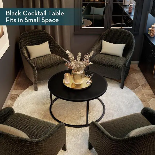 Alt view image 5 of 7 - SAYGOER Small Round Coffee Table, Black Coffee Tables for Living Room, Modern Center Table for Small Space Home Office Gardern, 27.6 × 27.6 × 17.7inch, Black