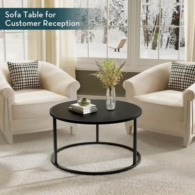 Alt view image 6 of 7 - SAYGOER Small Round Coffee Table, Black Coffee Tables for Living Room, Modern Center Table for Small Space Home Office Gardern, 27.6 × 27.6 × 17.7inch, Black