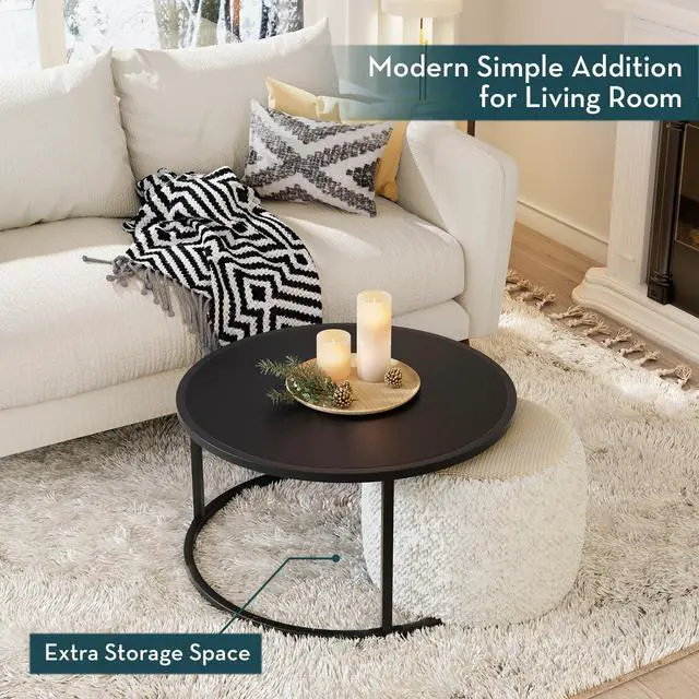 Alt view image 2 of 7 - SAYGOER Small Round Coffee Table, Black Coffee Tables for Living Room, Modern Center Table for Small Space Home Office Gardern, 27.6 × 27.6 × 17.7inch, Black