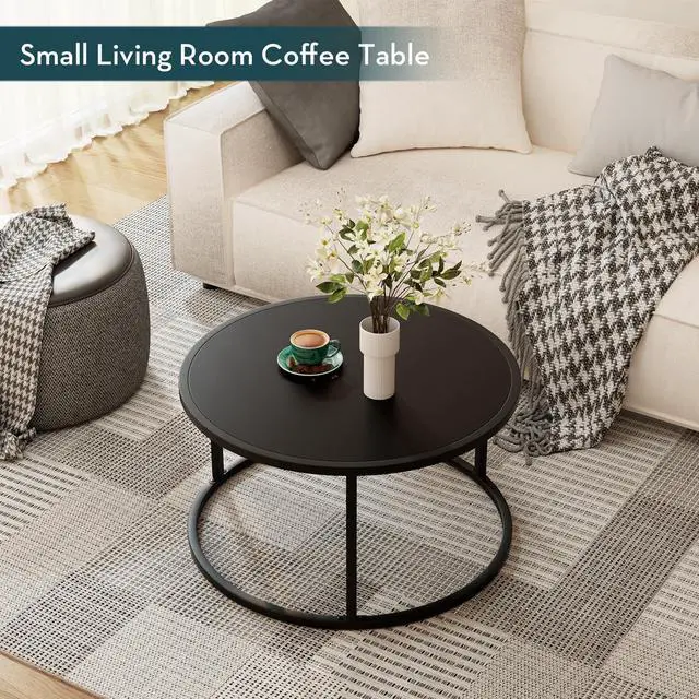 Alt view image 7 of 7 - SAYGOER Small Round Coffee Table, Black Coffee Tables for Living Room, Modern Center Table for Small Space Home Office Gardern, 27.6 × 27.6 × 17.7inch, Black
