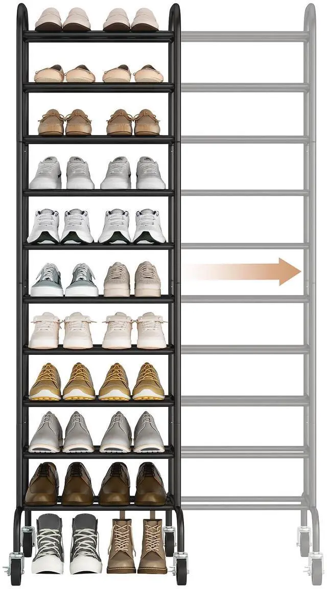Main image of STORAGE MANIAC 10-Tier Expandable Shoe Rack, 44 Pairs Tall Vertical Shoe Rack, Heavy-Duty Metal Adjustable Shoes Organizer for Closet, Entryway, Hallway, Garage, Front Door, Shoes Shelves, Black