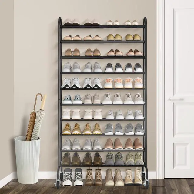 Alt view image 5 of 7 - STORAGE MANIAC 10-Tier Expandable Shoe Rack, 44 Pairs Tall Vertical Shoe Rack, Heavy-Duty Metal Adjustable Shoes Organizer for Closet, Entryway, Hallway, Garage, Front Door, Shoes Shelves, Black
