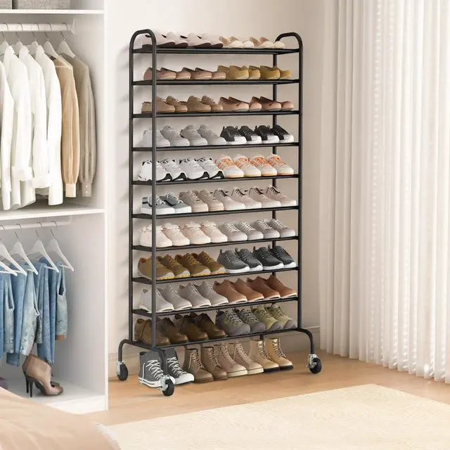 Alt view image 6 of 7 - STORAGE MANIAC 10-Tier Expandable Shoe Rack, 44 Pairs Tall Vertical Shoe Rack, Heavy-Duty Metal Adjustable Shoes Organizer for Closet, Entryway, Hallway, Garage, Front Door, Shoes Shelves, Black