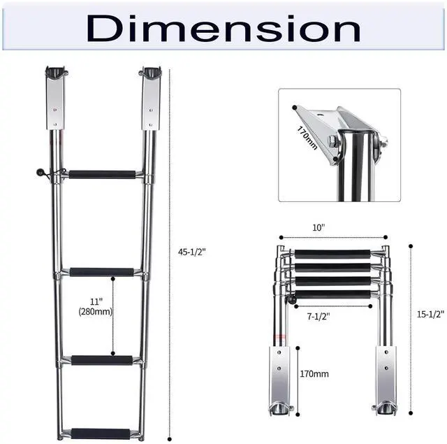 Alt view image 2 of 7 - Amarine Made 4 Step Stainless Steel Telescoping Boat Ladder Swim Step