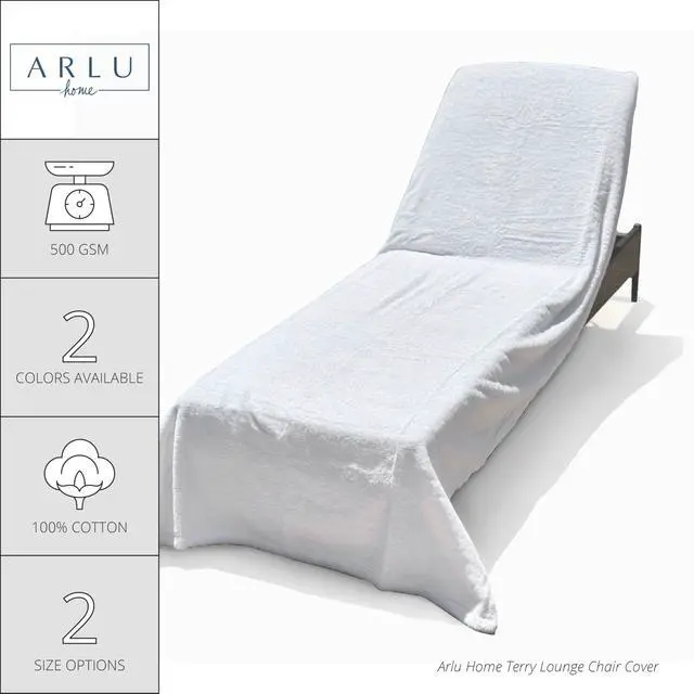 Alt view image 2 of 7 - ARLU HOME Large Luxury Chaise Pool/Lounge Chair Cover Towel - Fitted Elastic Pocket Won't Slide (White) Versatile Size Pocket Fits Most Standard Cushions. Protective, Absorbent, Easy Care
